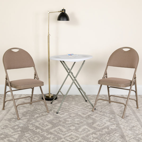 Buy Padded Metal Folding Chair - Carrying Handle Cutout Beige Fabric Folding Chair near  Daytona Beach at Capital Office Furniture
