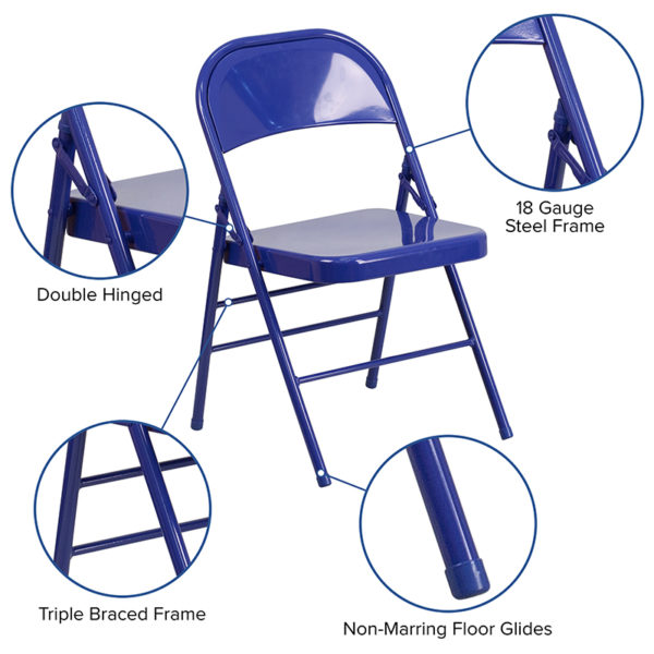 Nice HERCULES COLORBURST Series Cobalt Triple Braced & Double Hinged Metal Folding Chair Riveted Steel Components folding chairs near  Winter Garden at Capital Office Furniture