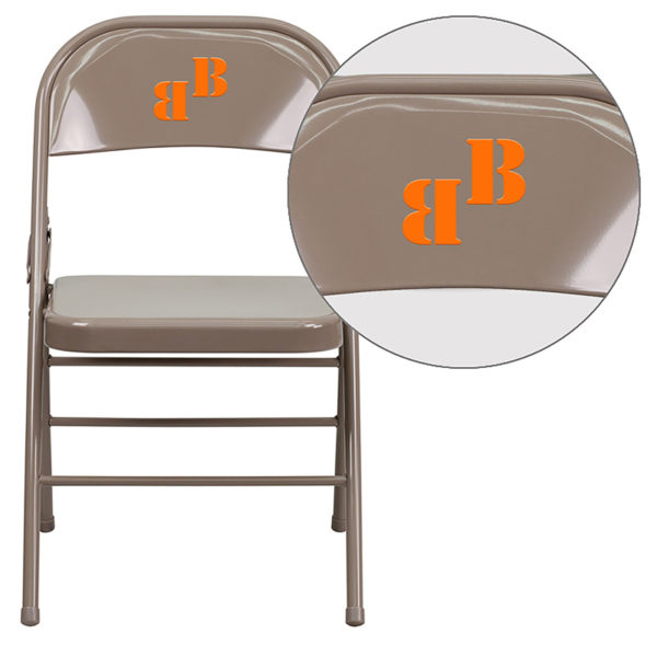 Buy Metal Folding Chair with Custom UV Vinyl Lettering TXT Beige Metal Folding Chair near  Clermont at Capital Office Furniture