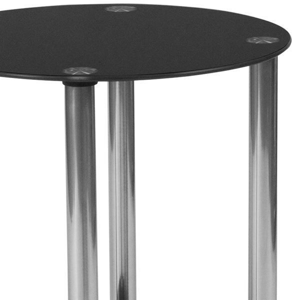 Nice Riverside Collection Glass End Table with Shelves and Stainless Frame Round Top living room furniture in  Orlando at Capital Office Furniture