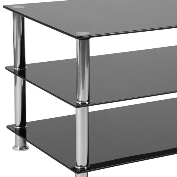 Nice Riverside Collection Glass TV Stand with Stainless Frame Height Between Shelves: 7.5"H living room furniture near  Bay Lake at Capital Office Furniture