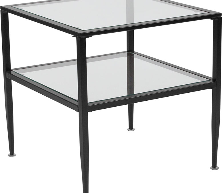 Newport Collection Glass End Table with Metal Frame – Orlando