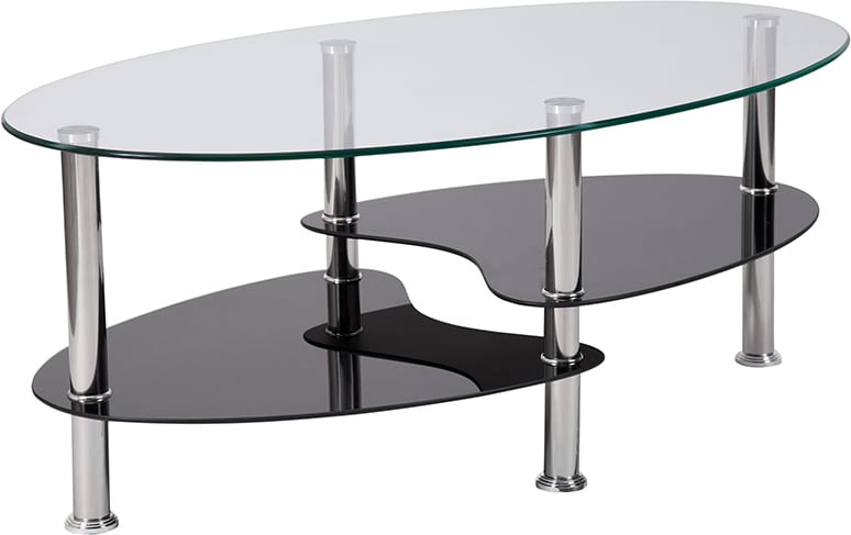 Hampden Glass Coffee Table with Glass Shelves and Stainless Legs – Orlando