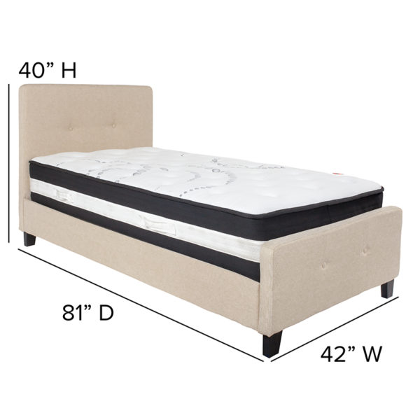 Nice Tribeca Tufted Upholstered Platform Bed in Fabric with Pocket Spring Mattress Beige Fabric Upholstery bedroom furniture near  Daytona Beach at Capital Office Furniture