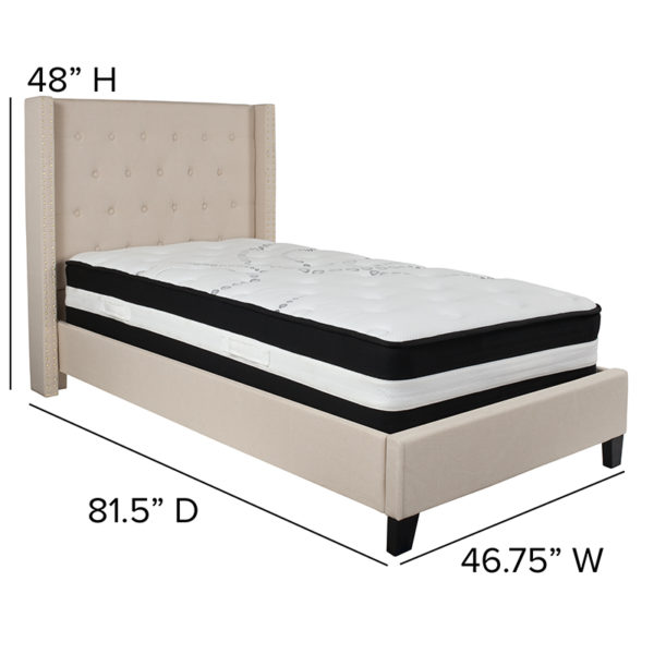 Nice Tufted Upholstered Platform Bed in Fabric with Pocket Spring Mattress Beige Fabric Upholstery bedroom furniture near  Clermont at Capital Office Furniture