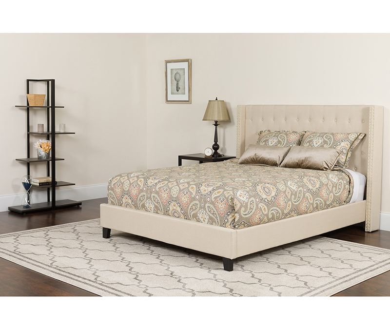 Tufted Upholstered Platform Bed in Fabric with Pocket Spring Mattress – Orlando