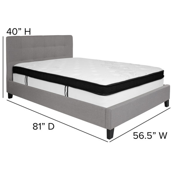 Nice Chelsea Upholstered Platform Bed in Fabric with Memory Foam Mattress Light Gray Fabric Upholstery bedroom furniture near  Leesburg at Capital Office Furniture