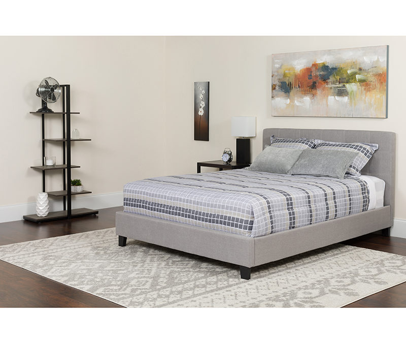 Chelsea Upholstered Platform Bed in Fabric with Memory Foam Mattress – Orlando
