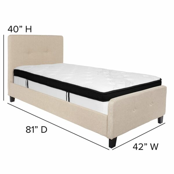 Nice Tribeca Tufted Upholstered Platform Bed in Fabric with Memory Foam Mattress Beige Fabric Upholstery bedroom furniture near  Winter Springs at Capital Office Furniture