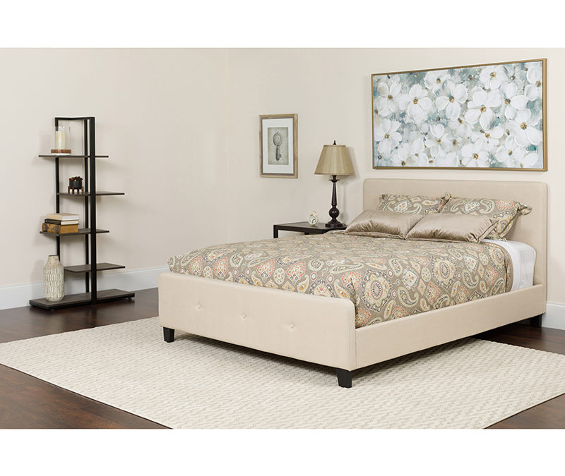 Tribeca Tufted Upholstered Platform Bed in Fabric with Memory Foam Mattress – Orlando