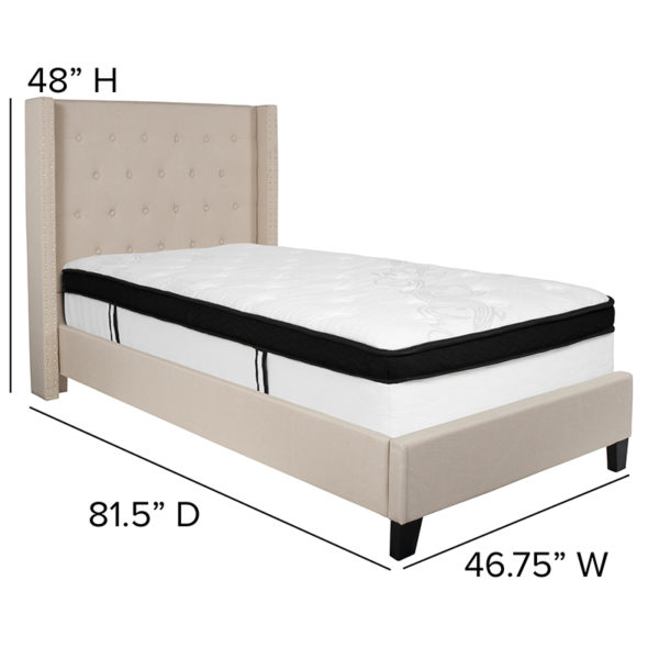 Nice Tufted Upholstered Platform Bed in Fabric with Memory Foam Mattress Beige Fabric Upholstery bedroom furniture near  Lake Buena Vista at Capital Office Furniture