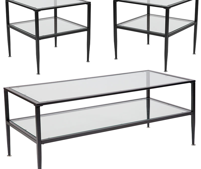 Newport Collection 3 Piece and End Table Set with Glass Tops and Metal Frames – Orlando