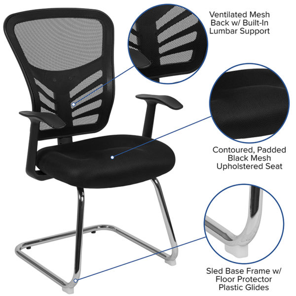 Nice Mesh Side Reception Chair with Sled Base Built-In Lumbar Support office guest and reception chairs in  Orlando at Capital Office Furniture
