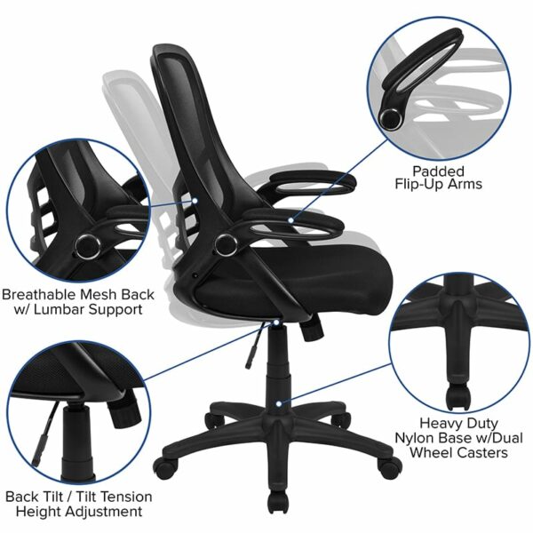 Nice High Back Mesh Ergonomic Swivel Office Chair with Frame and Flip-up Arms Tilt Lock Mechanism rocks/tilts the chair and locks in an upright position office chairs in  Orlando at Capital Office Furniture