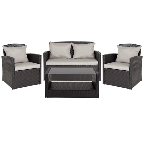 Shop for 4PC Black Patio Setw/ All-Weather Light Gray Removable Cushion Covers in  Orlando at Capital Office Furniture