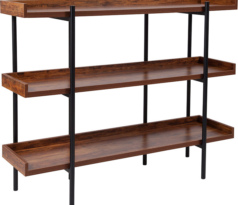 Mayfair 3 Shelf 35″H Storage Display Unit Bookcase with Metal Frame in Rustic Wood Grain Finish – Orlando