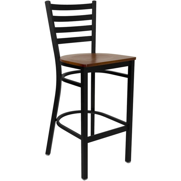 Nice 30" Round Laminate Table Set w/ 3 Ladder Back Metal Barstools - Wood Seat Round Table restaurant table and chair sets near  Daytona Beach at Capital Office Furniture
