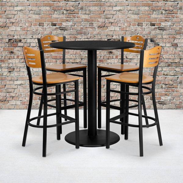 Buy Bar Height Table and Stool Set 36RD BK Bar Table-NA WD Seat near  Windermere at Capital Office Furniture