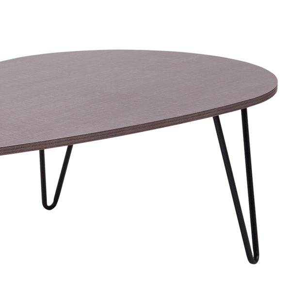 Nice Westminster Wood Gra Coffee Table w/ Metal Legs Triangular oblong shape captivate living room furniture near  Clermont at Capital Office Furniture