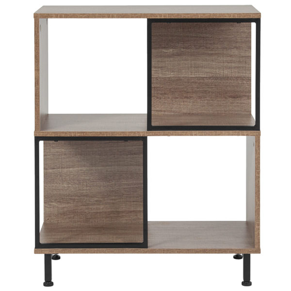 Nice Paterson Collection 2 Shelf 26"W x 31.5"H Bookcase & Storage Cube in Rustic Wood Gra Shelf Size: 25.25"W x 11.5"D x 13"H home office furniture in  Orlando at Capital Office Furniture