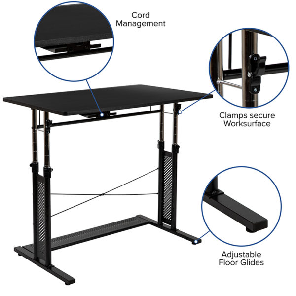 Nice Height Adjustable 39.25"W x 23.75"D x 27.25-35.75"H Office Table in Black Cord Management Tray underneath top home office furniture in  Orlando at Capital Office Furniture