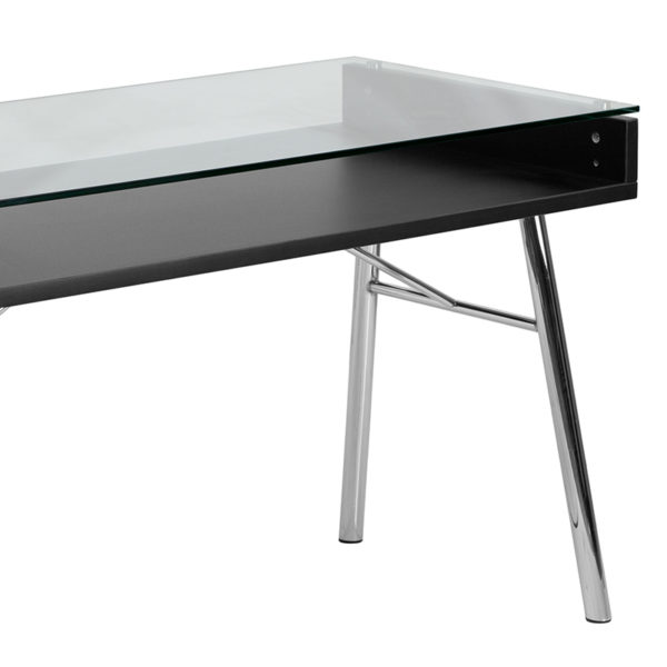 Nice Brettford Desk w/ TempeGlass Top Black Laminate Open Shelf home office furniture in  Orlando at Capital Office Furniture