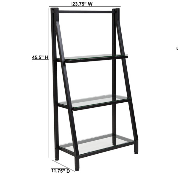 Nice Highl& Collection 3 Shelf 45.5"H Glass Bookcase w/ Metal Frame Middle Shelf Size: 10"D x 12.25"H home office furniture near  Clermont at Capital Office Furniture