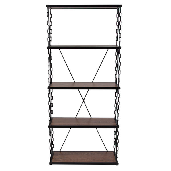 Nice Vernon Hills Collection 4 Shelf 57"H Chain Accent Metal Frame Bookcase in Antique Wood Gra Shelf Size: 25"W x 11.5"D x 13"H home office furniture in  Orlando at Capital Office Furniture