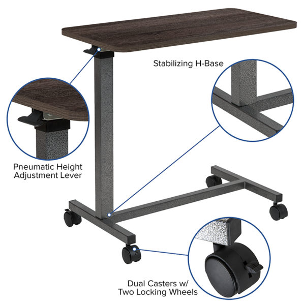 Nice Adjustable Overbed Table w/ Wheels for Home & Hospital Dark Oak Wood Grain Laminate Finish patient room furniture near  Casselberry at Capital Office Furniture
