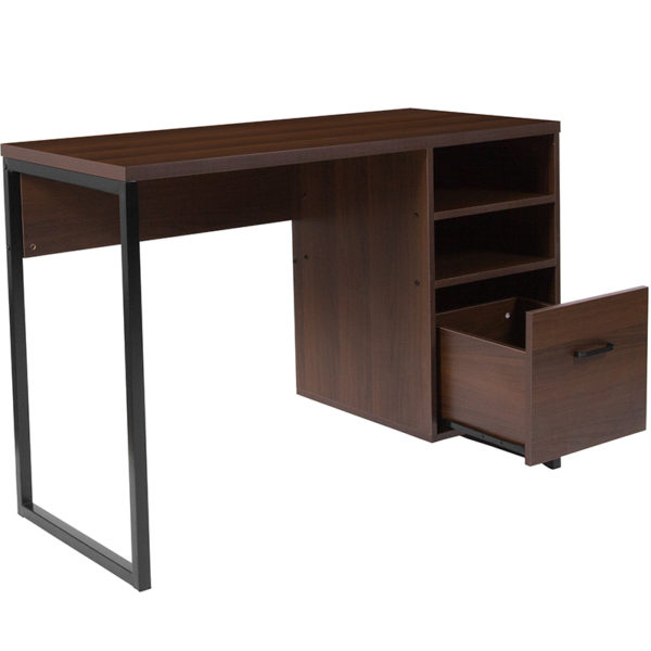 Nice Northbrook Rustic Coffee Wood Gra Computer Desk w/ Metal Frame Shelf Size (2): 13.25"W x 18"D x 5"H home office furniture in  Orlando at Capital Office Furniture
