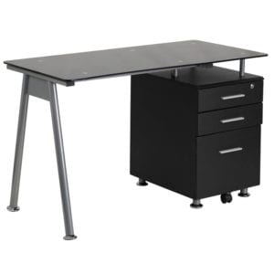 Buy Contemporary Style Black Glass 3 Drawer Desk in  Orlando at Capital Office Furniture