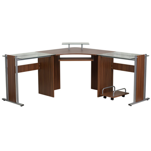 Shop for Teakwood Corner Desk/CPU Cartw/ .5" Thick Laminate and 6mm Tempered Glass near  Daytona Beach at Capital Office Furniture