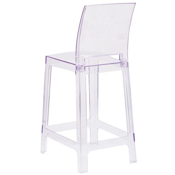 Nice Ghost Counter Stool w/ Square Back in Transparent Crystal Polycarbonate Molded Structure restaurant seating in  Orlando at Capital Office Furniture