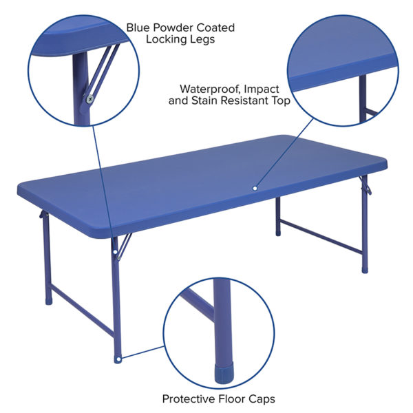 Nice 5-Foot Kid's Plastic Folding Table 1.5" Thick Blue Surface folding tables near  Casselberry at Capital Office Furniture