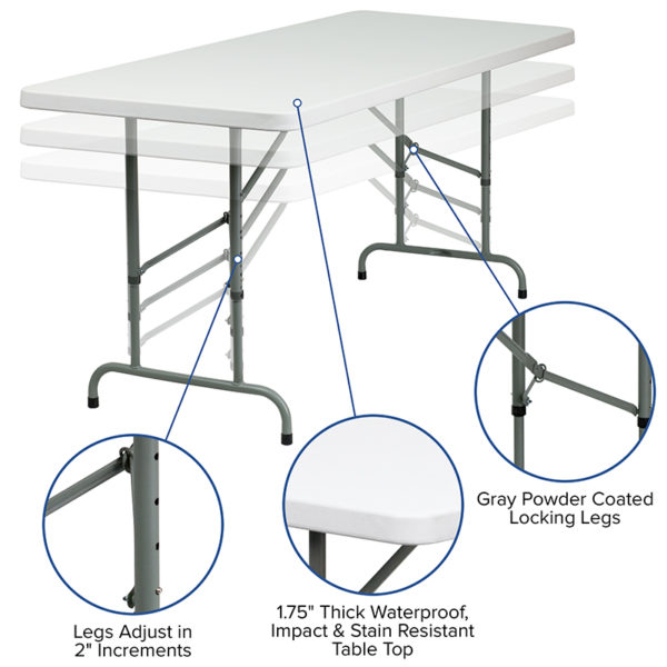 Nice 6-Foot Height Adjustable Granite Plastic Folding Table 330 lb. Static Load Capacity folding tables near  Winter Park at Capital Office Furniture