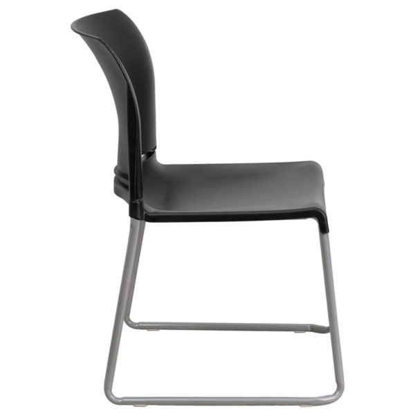 Nice HERCULES Series 880 lb. Capacity Full Back ContouStack Chair w/ Powder Coated Sled Base Ergonomically Contoured Design with Black Plastic Back and Seat office guest and reception chairs near  Altamonte Springs at Capital Office Furniture