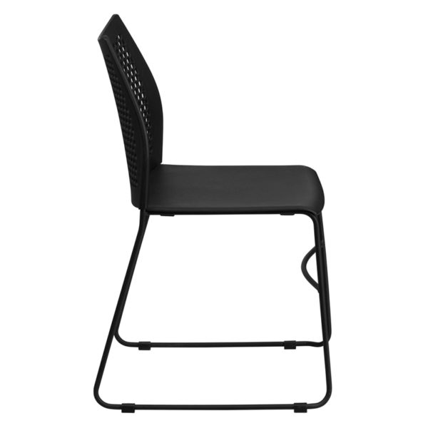 Nice HERCULES Series 661 lb. Capacity Stack Chair w/ Air-Vent Back & Powder Coated Sled Base Ergonomically Contoured Design with Black Plastic Back and Seat office guest and reception chairs near  Daytona Beach at Capital Office Furniture