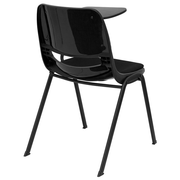 Nice Padded Ergonomic Shell Chair w/ Left Handed Flip-Up Tablet Arm Ergonomically Contoured Design with Black Padded Plastic Back and Seat classroom furniture in  Orlando at Capital Office Furniture