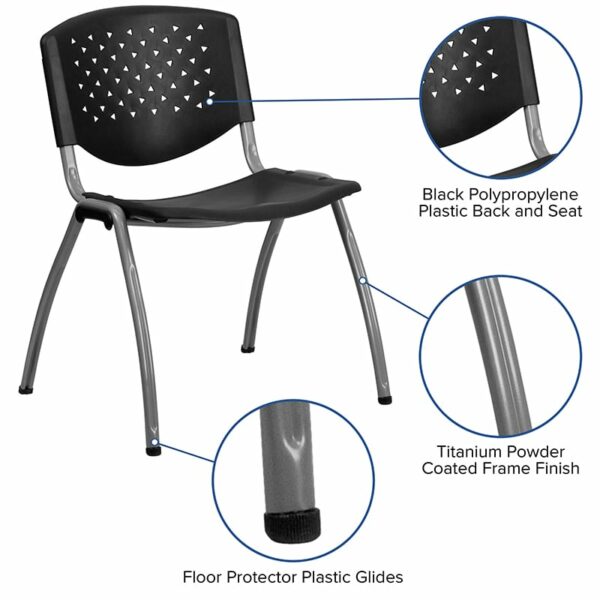 Nice HERCULES Series 880 lb. Capacity Plastic Stack Chair w/ Titanium Powder Coated Frame Ergonomically Contoured Design with Black Plastic Back and Seat office guest and reception chairs near  Sanford at Capital Office Furniture