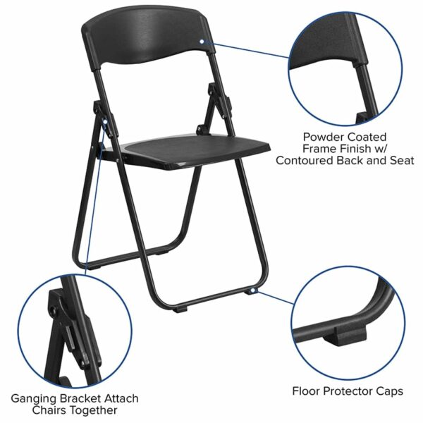 Nice HERCULES Series 500 lb. Capacity Heavy Duty Plastic Folding Chair w/ Built-in Ganging Brackets Ergonomically Contoured Design with Black Plastic Back and Seat folding chairs near  Ocoee at Capital Office Furniture
