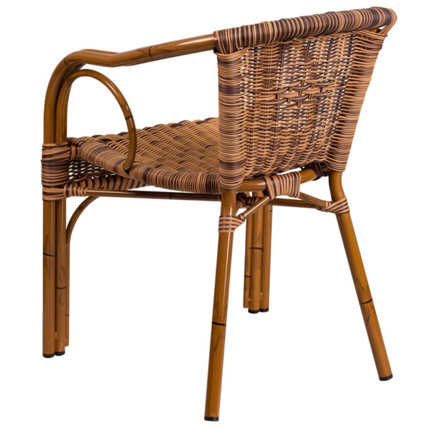 Nice Cadiz Series Burning Rattan Restaurant Patio Chair w/ Bamboo-Aluminum Frame Burning Brown Rattan Back and Seat patio chairs near  Sanford at Capital Office Furniture