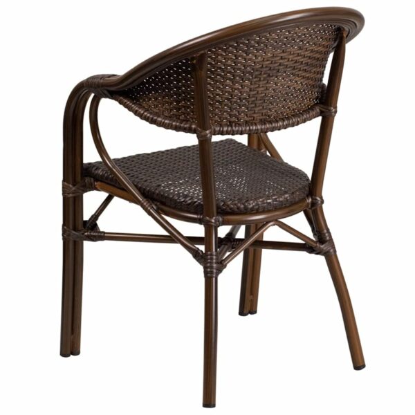 Nice Milano Series Cocoa Rattan Restaurant Patio Chair w/ Bamboo-Aluminum Frame Cocoa Rattan Back and Seat patio chairs near  Sanford at Capital Office Furniture