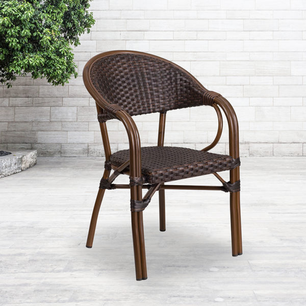 Buy Stackable Cafe Chair Dark Brown Rattan Bamboo Chair near  Kissimmee at Capital Office Furniture