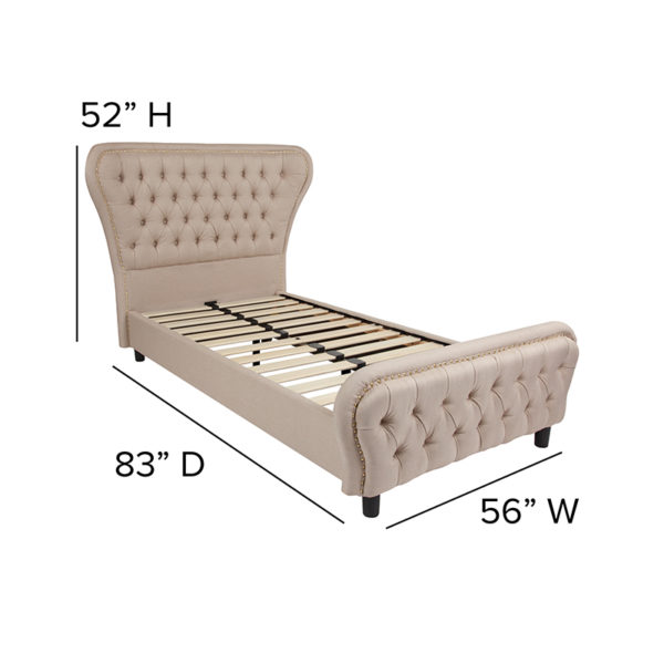 Nice Cartelana Tufted UpholsteTwin Size Platform Bed w/ Accent Nail Trim in Fabric Button Tufted bedroom furniture in  Orlando at Capital Office Furniture
