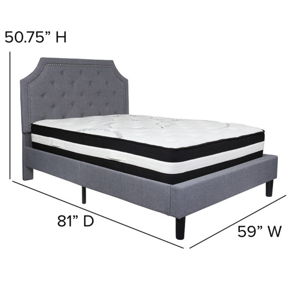 Nice Brighton Full Size Tufted UpholstePlatform Bed in Fabric w/ Pocket Spring Mattress Light Gray Fabric Upholstery bedroom furniture near  Windermere at Capital Office Furniture