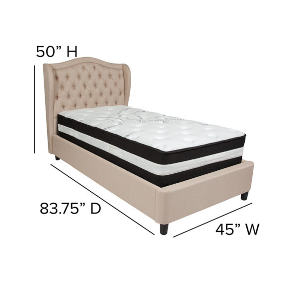 Nice Valencia Tufted UpholsteTwin Size Platform Bed in Fabric w/ Pocket Spring Mattress Beige Fabric Upholstery bedroom furniture near  Lake Mary at Capital Office Furniture