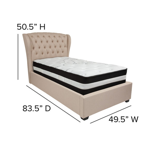 Nice Barletta Tufted UpholsteTwin Size Platform Bed in Fabric w/ Pocket Spring Mattress Beige Fabric Upholstery bedroom furniture in  Orlando at Capital Office Furniture