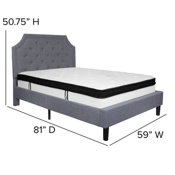 Nice Brighton Full Size Tufted UpholstePlatform Bed in Fabric w/ Memory Foam Mattress Light Gray Fabric Upholstery bedroom furniture near  Clermont at Capital Office Furniture