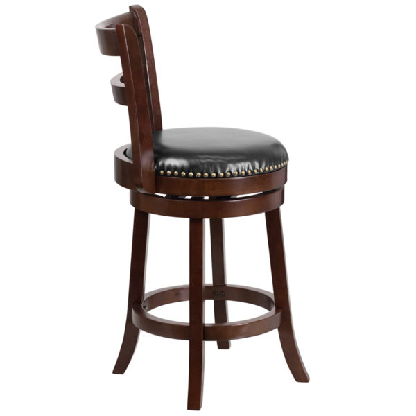 Nice 26" High Wood Counter Height Stool w/ Single Slat Ladder Back & LeatherSoft Swivel Seat Ladder Back Design kitchen and dining room furniture in  Orlando at Capital Office Furniture