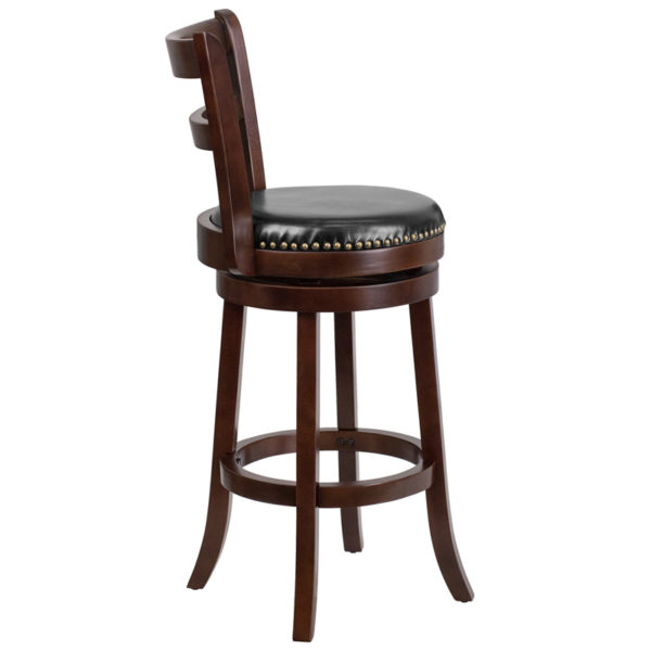 Nice 30" High Wood Barstool w/ Single Slat Ladder Back & LeatherSoft Swivel Seat Ladder Back Design kitchen and dining room furniture near  Clermont at Capital Office Furniture